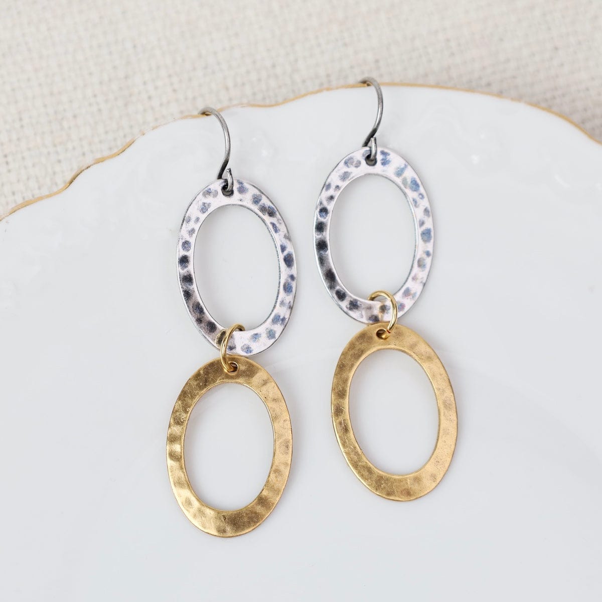 EAR-JM Gold & Silver Plated Oval Hoops Earrings - Plated