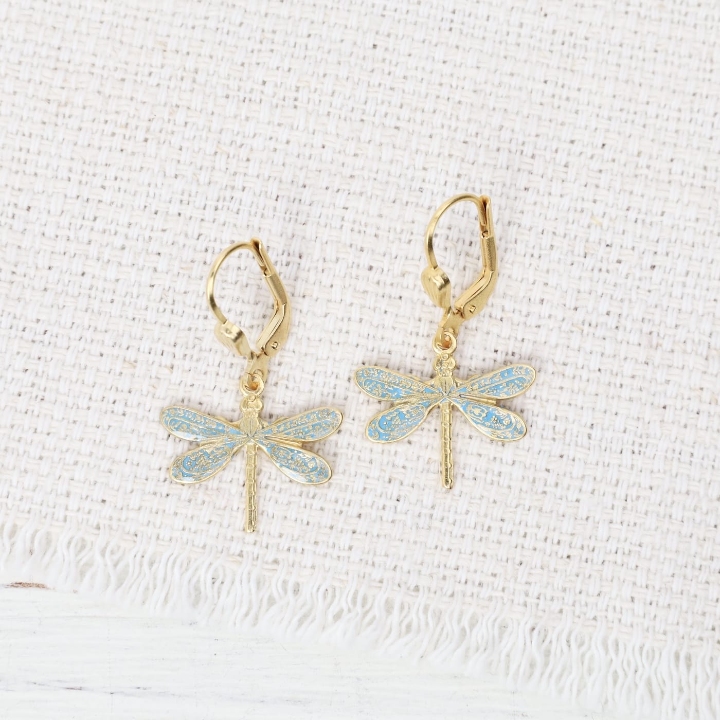 EAR-JM Gold Sky Enamel Dragonfly Earrings