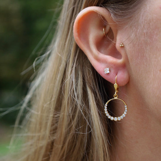 EAR-JM Gold Small Circle Earrings - Clear Crystal