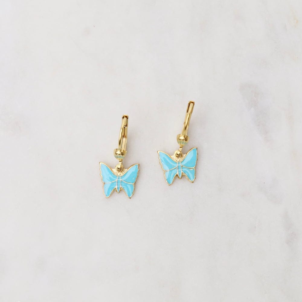 EAR-JM Gold Turquoise Enamel Butterfly Earrings