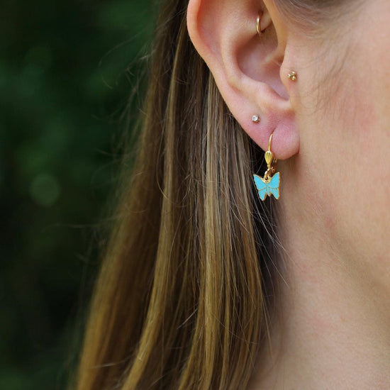 EAR-JM Gold Turquoise Enamel Butterfly Earrings