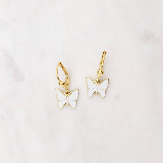 EAR-JM Gold White Enamel Butterfly Earrings