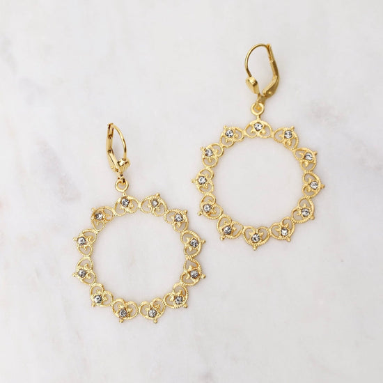 EAR-JM Gold Wreath Earrings - Black Diamond Crystal