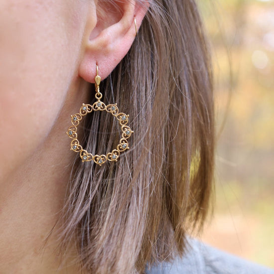 EAR-JM Gold Wreath Earrings - Black Diamond Crystal