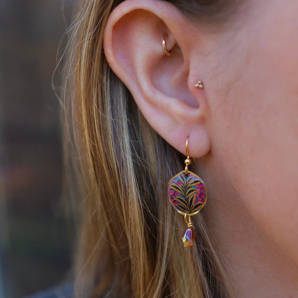 EAR-JM Golden Fern with Gold Bead Earrings