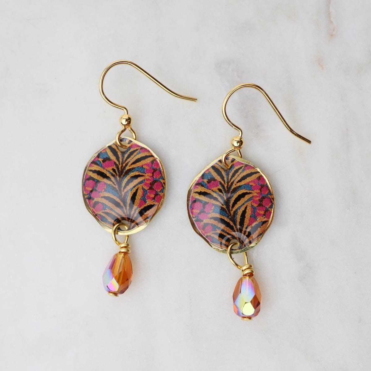 EAR-JM Golden Fern with Gold Bead Earrings