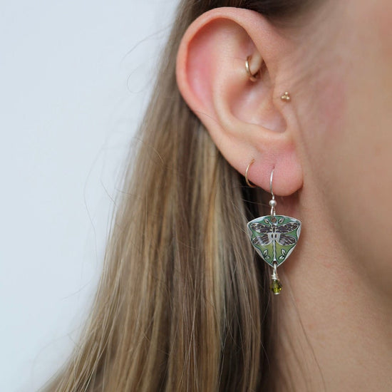 EAR-JM Green Dragonflies on Triangle Earrings