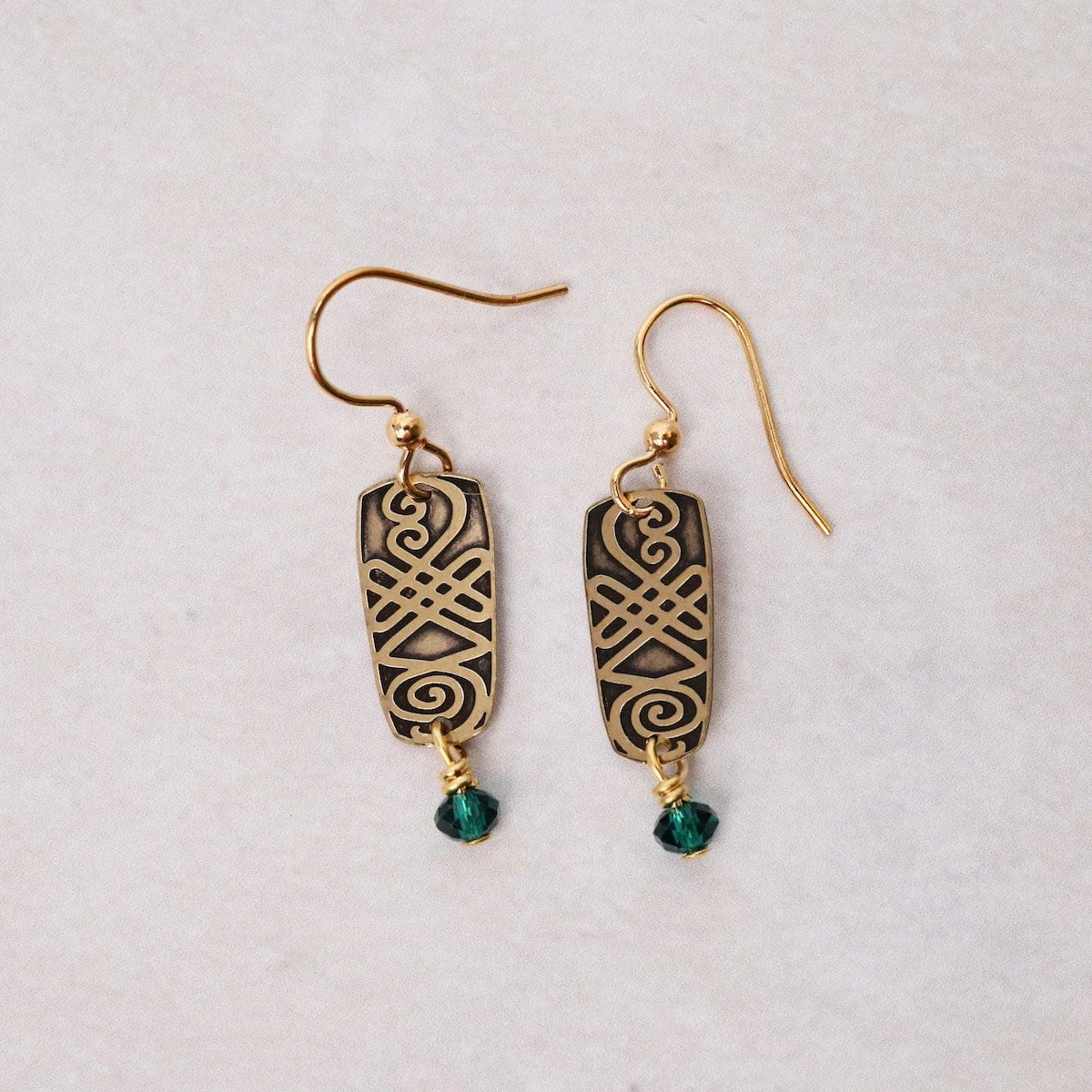 EAR-JM Green Journey Brass Celtic Knot Earrings