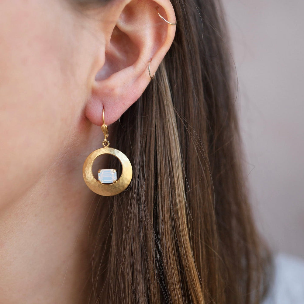 
                      
                        EAR-JM Hammered Disc with White Opal Crystal Earring
                      
                    