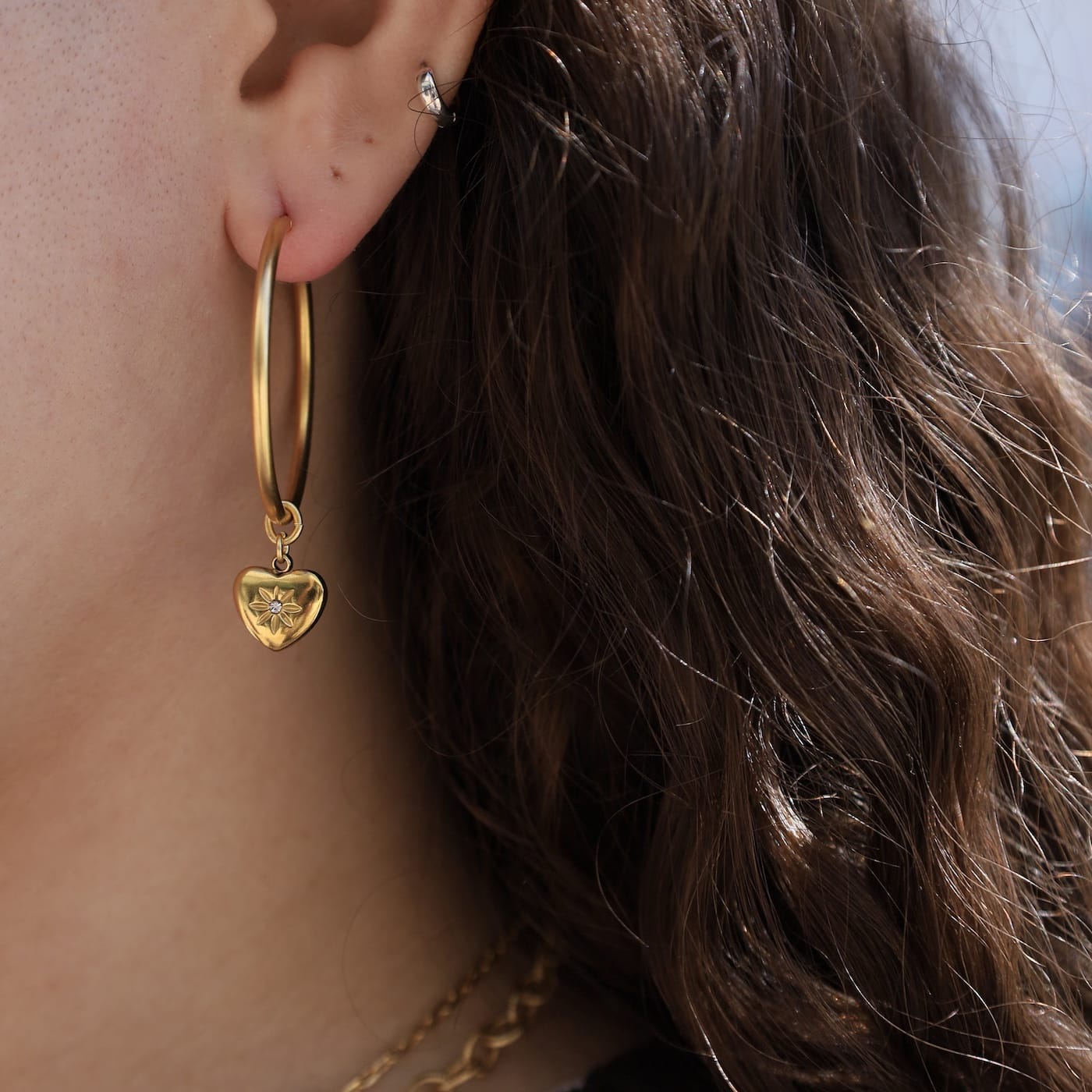 EAR-JM Heart Charm Hoop Earring