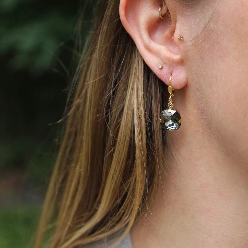 EAR-JM Large Black Diamond Drop Earrings- Gold Plate