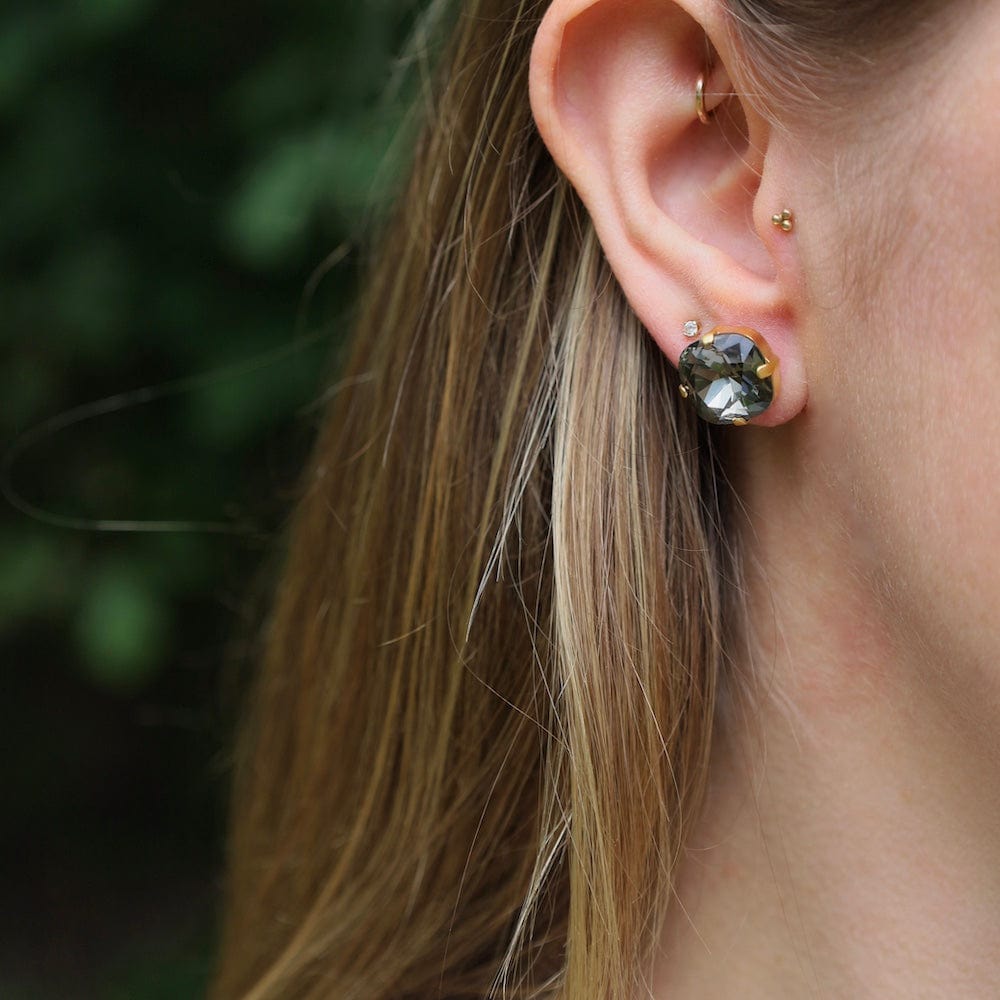 EAR-JM Large Black Diamond Post Earrings- Gold Plate