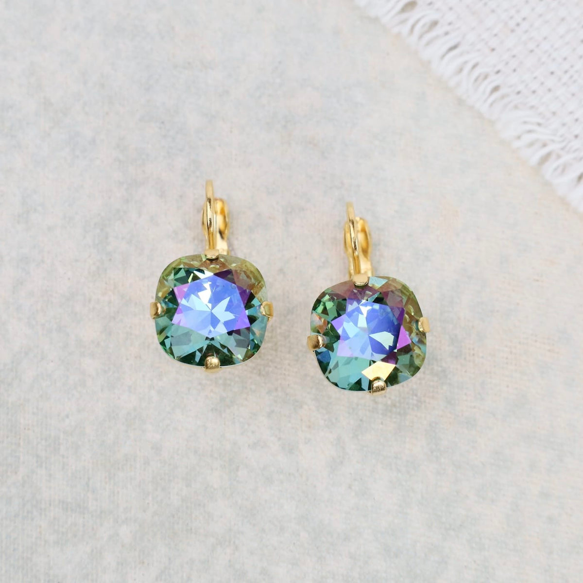 EAR-JM Large Iridescent Sapphire Drop Earring- Gold Plate
