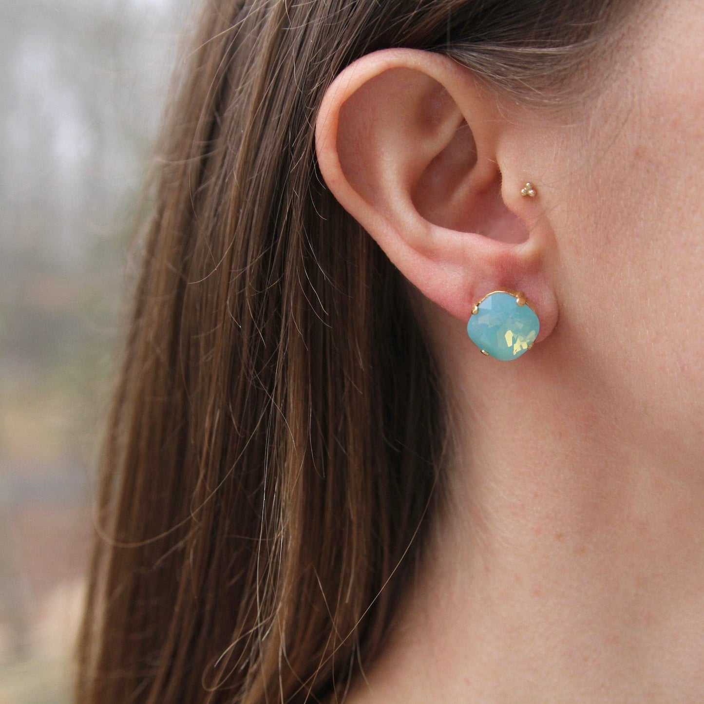 EAR-JM Large Pacific Opal Post Earring- Gold Plate