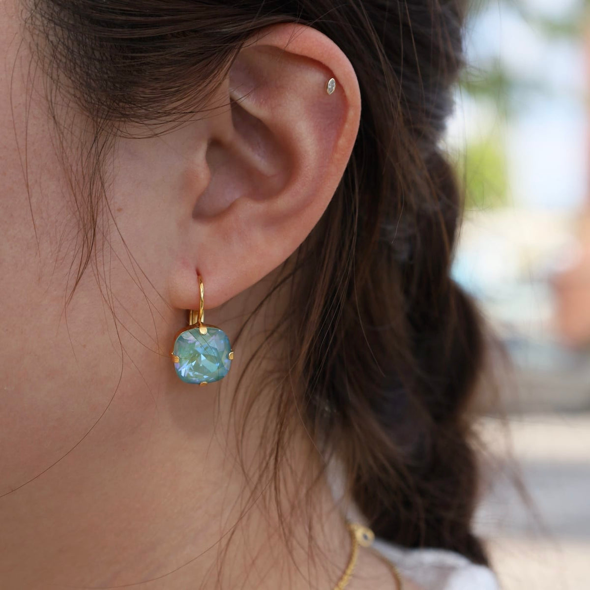 EAR-JM Large Sage Drop Earring- Gold Plate