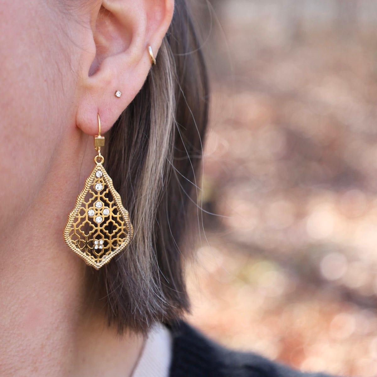 EAR-JM Large Teardrop Lotus Crystal Earrings