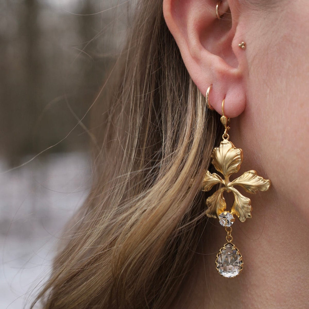 EAR-JM Leaf and Crystal Earrings