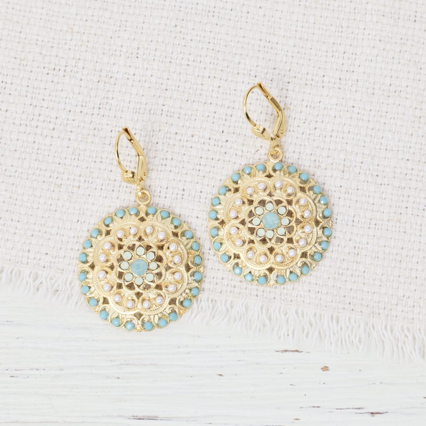 EAR-JM Linette Turquoise and Pearl Earrings- Gold Plate