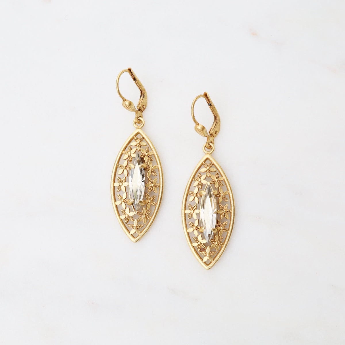 EAR-JM Marquise Clear Crystal Earrings - Gold Plate