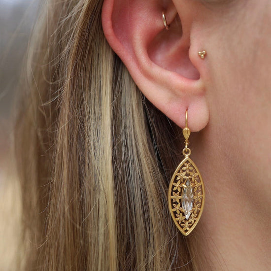 EAR-JM Marquise Clear Crystal Earrings - Gold Plate