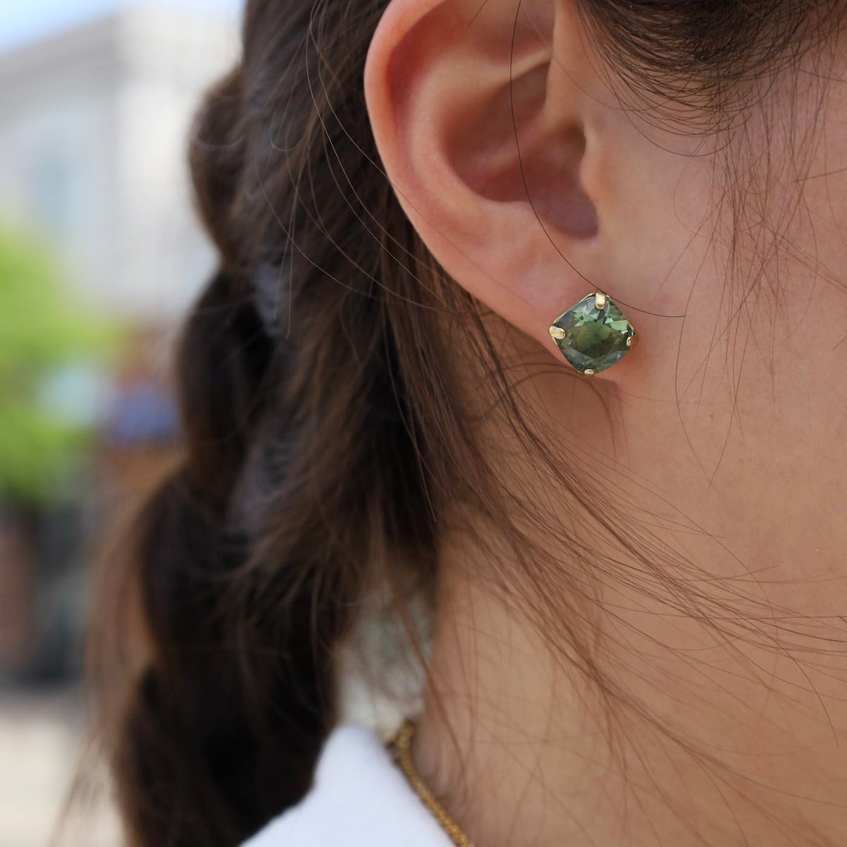 EAR-JM Medium Marine Crystal Post Earring- Gold Plate