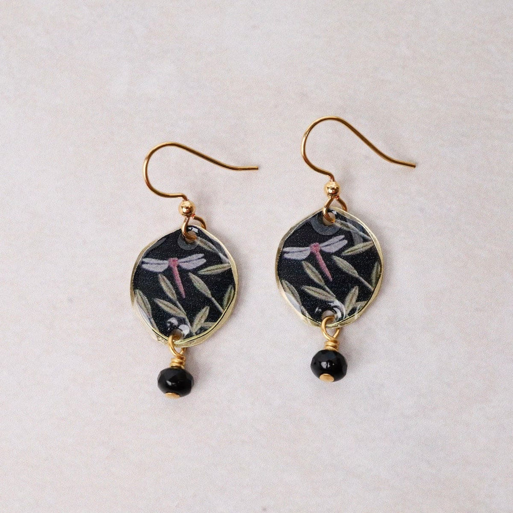 EAR-JM Midnight Dragonfly with Bead Drop Earrings