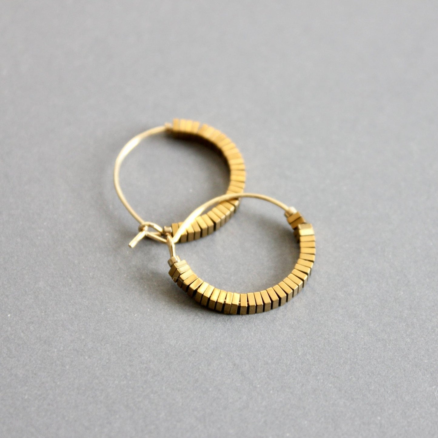 EAR-JM Mini Gold Hematite Hoop Earrings