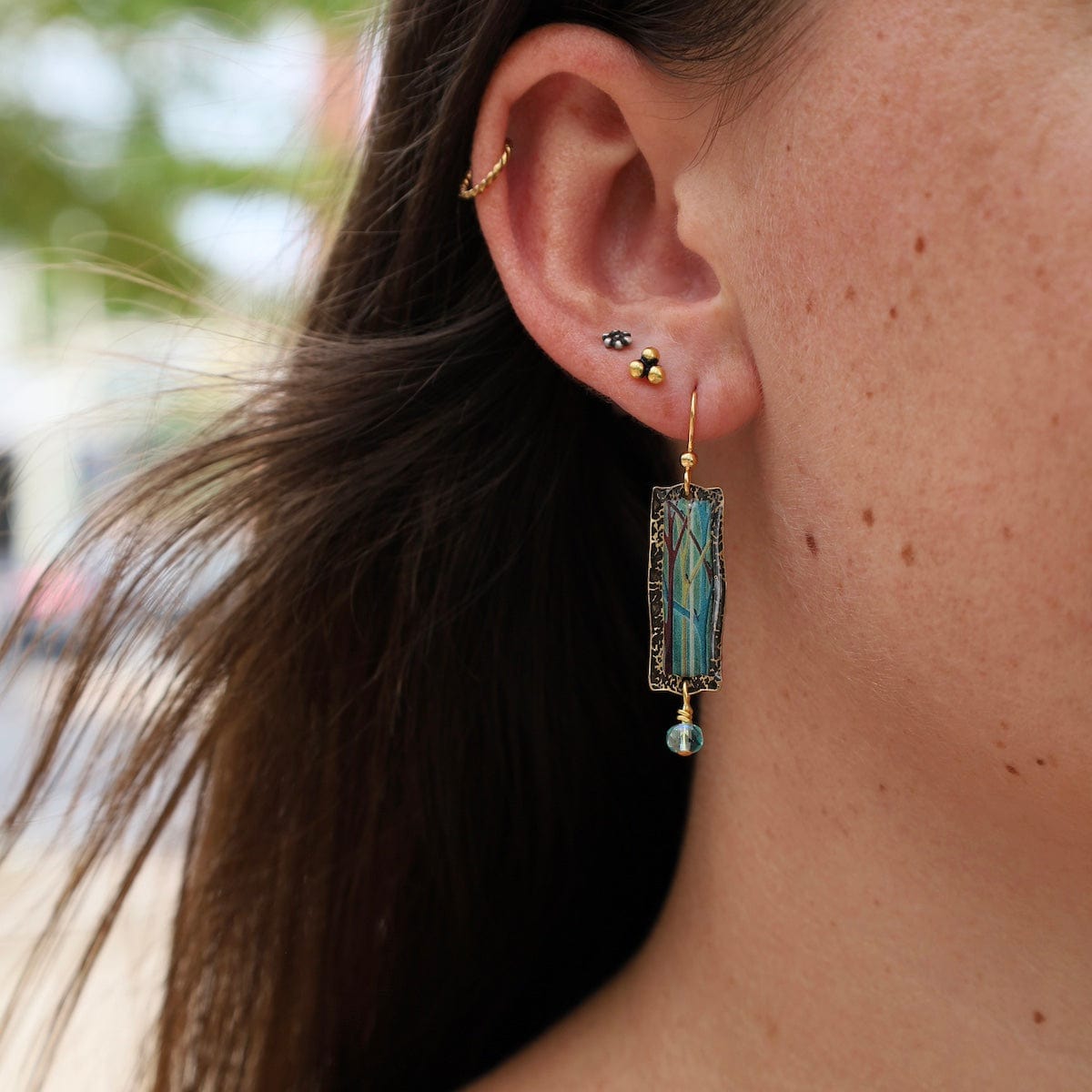 EAR-JM Multi Color Trees in Blues & Greens Earrings