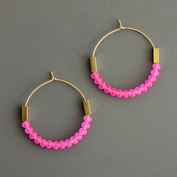 EAR-JM Neon Pink Glass Hoop Earrings