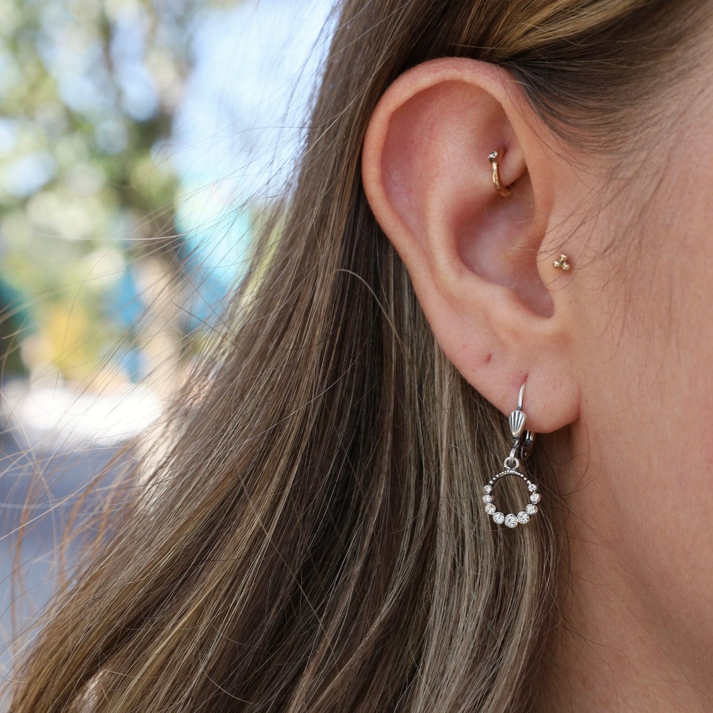 EAR-JM Old Silver Small Circle Clear Crystal Earrings