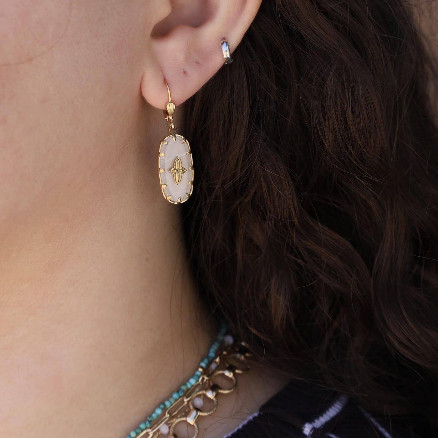 EAR-JM Oval White Stone Earrings