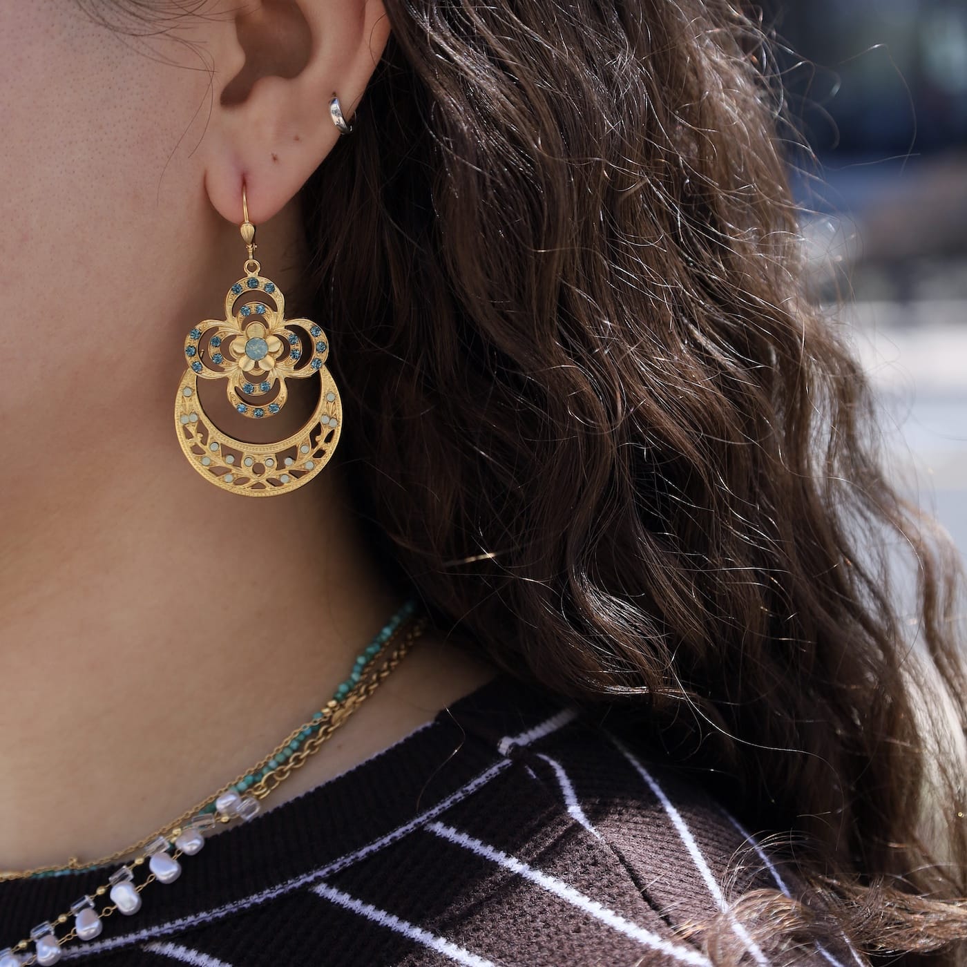 EAR-JM Pacific Opal and Teal Alhambra Earrings