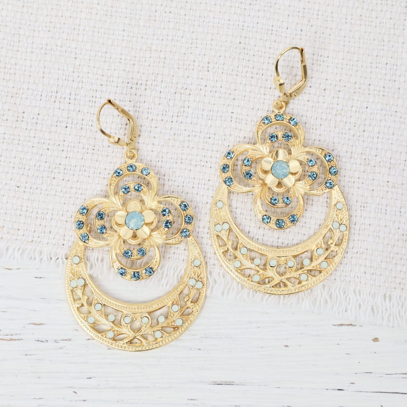 EAR-JM Pacific Opal and Teal Alhambra Earrings- Gold Plat
