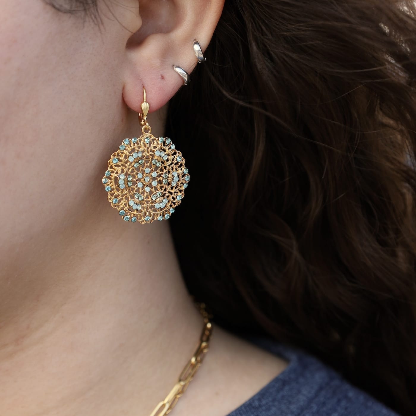 EAR-JM Pacific Opal and Teal Gold Filigree Earrings