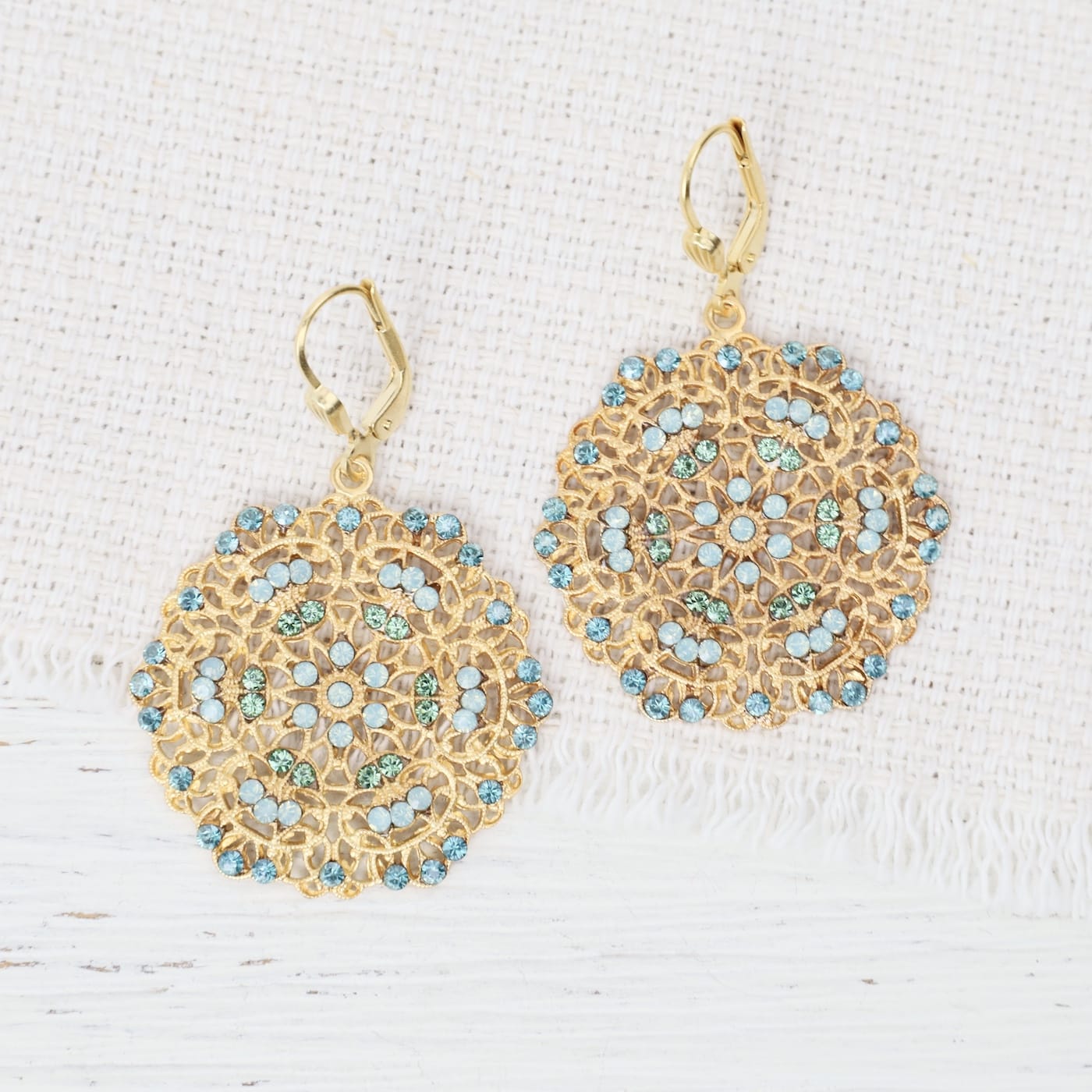 EAR-JM Pacific Opal and Teal Gold Filigree Earrings
