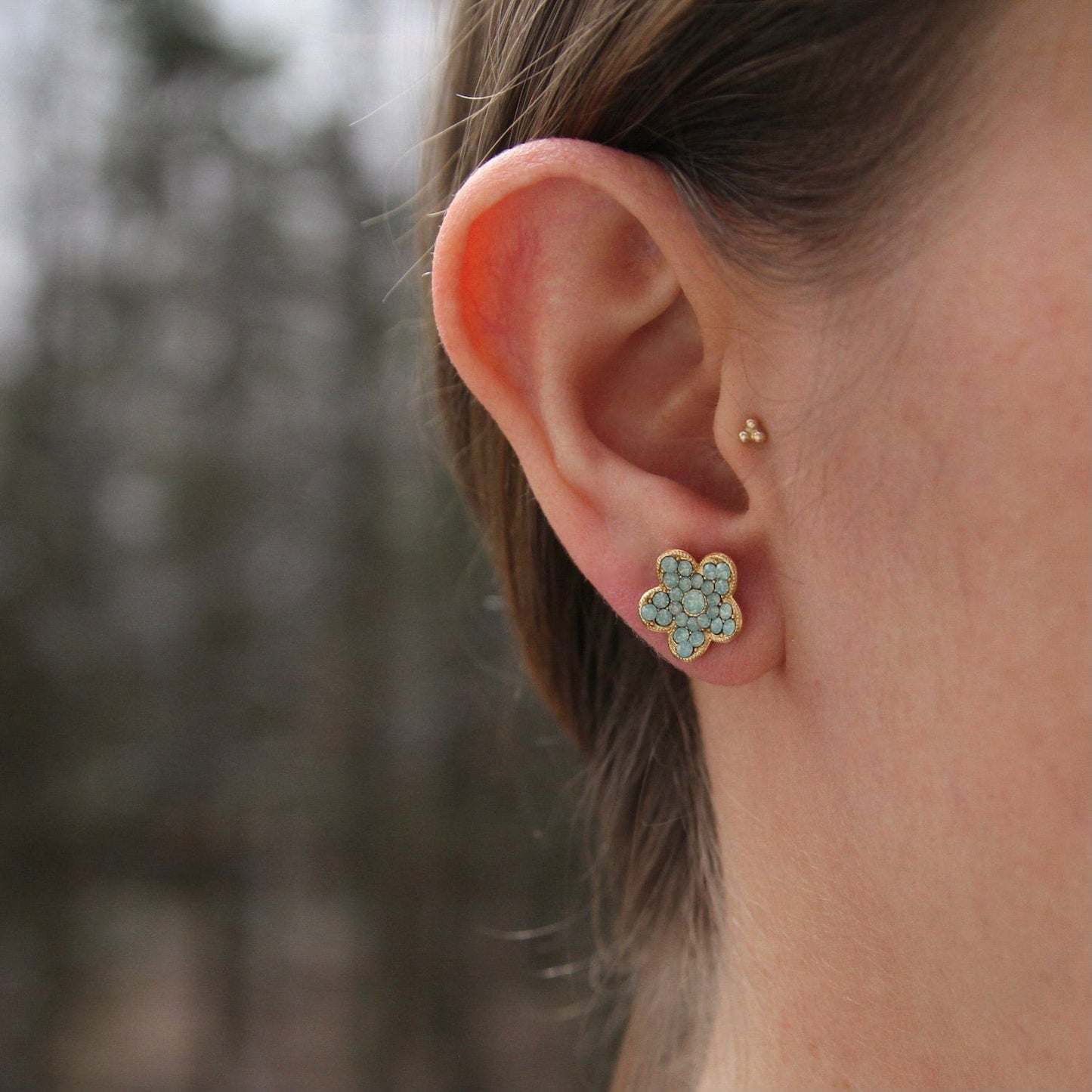 EAR-JM Pacific Opal Encrusted Flower Post Earring