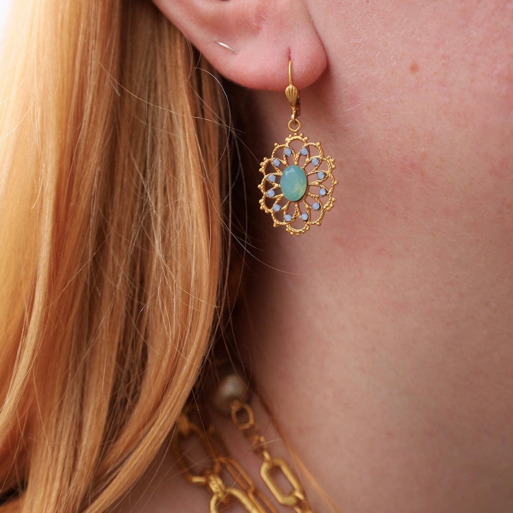 EAR-JM Pacific Opal Oval Filigree Earrings - Gold Plate