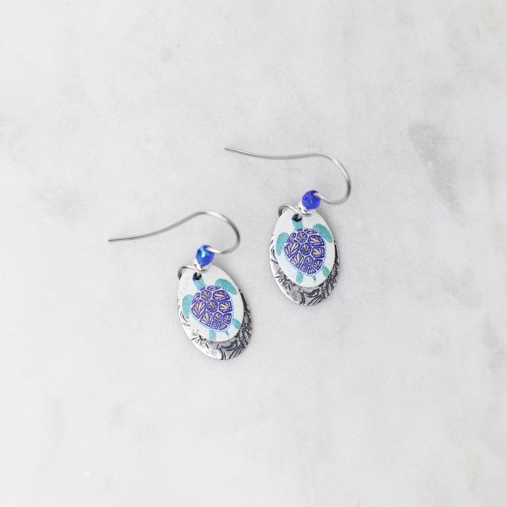 EAR-JM Painted Oval Sea Turtle Earrings