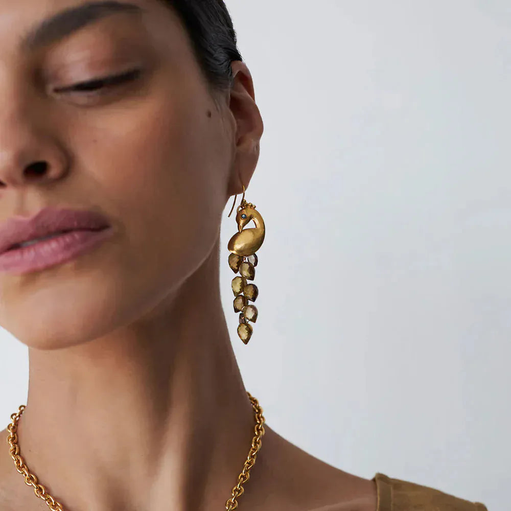 EAR-JM Peacock Chandelier Earrings Whiskey Quartz