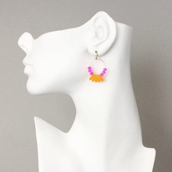 EAR-JM Pink and Orange Glass Hoop Earrings