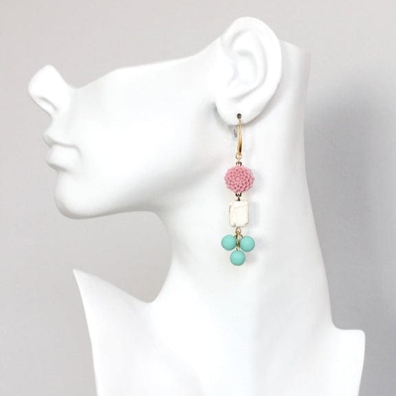 EAR-JM Pink and Turquoise Flower Earrings