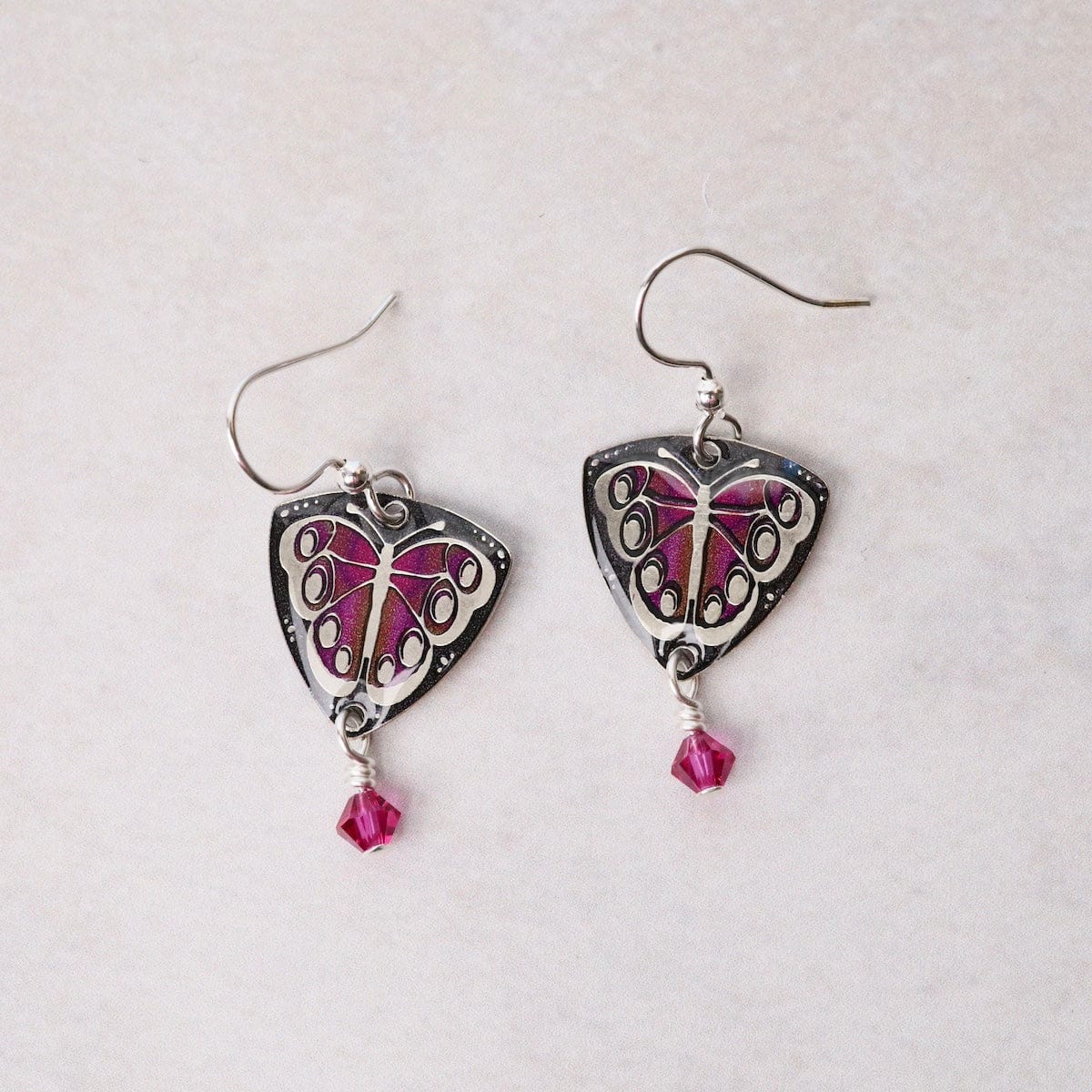 EAR-JM Pink Butterfly on Triangle Earrings