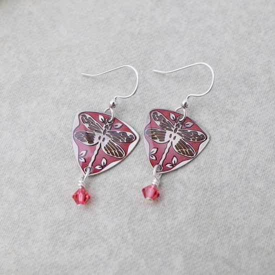 EAR-JM Pink Dragonfliy on Triangle Earrings - Plated Surg