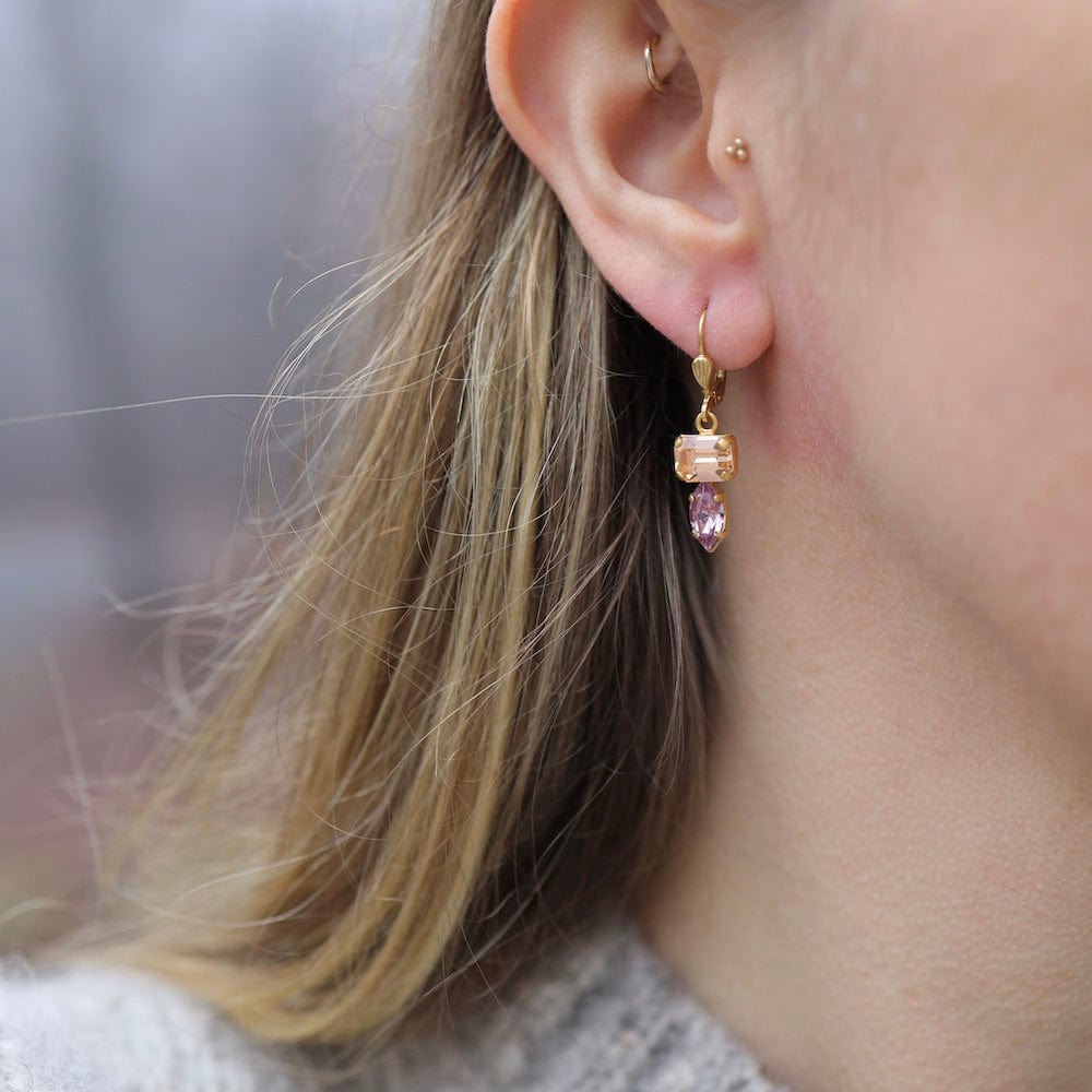 EAR-JM Pink & Peach Double Crystal Earrings - Gold Plate