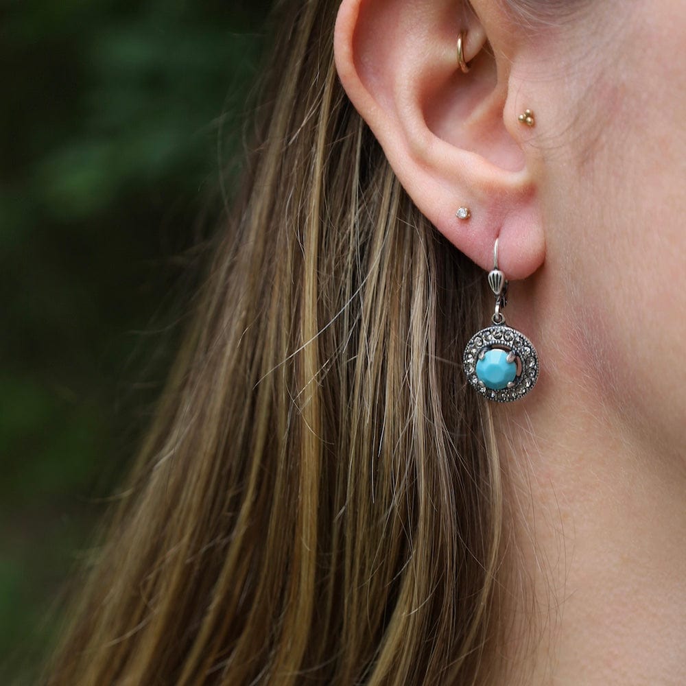 EAR-JM Prong Set Turquoise Crystal Surrounded by a Halo o