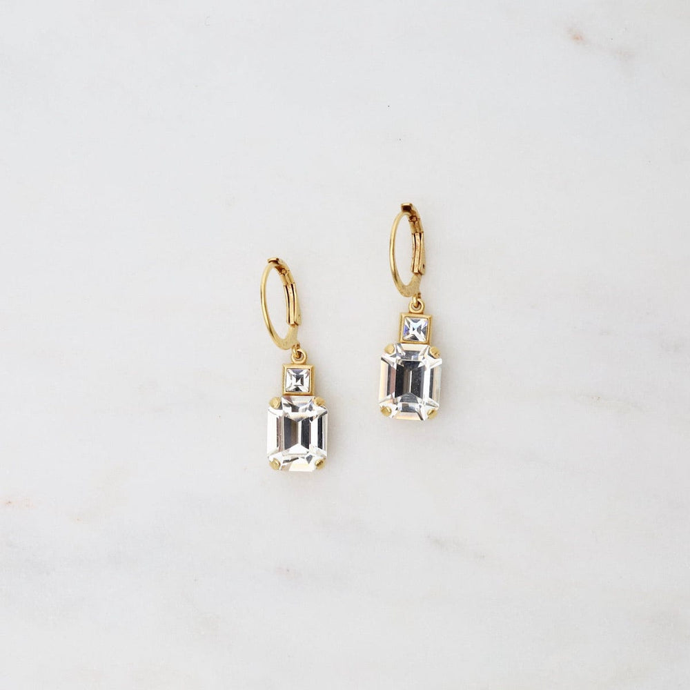 EAR-JM Rectangle Clear Crystal Earrings - Gold Plate