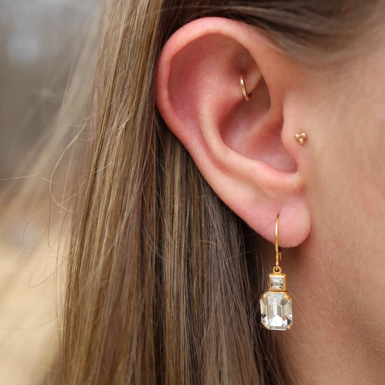 EAR-JM Rectangle Clear Crystal Earrings - Gold Plate