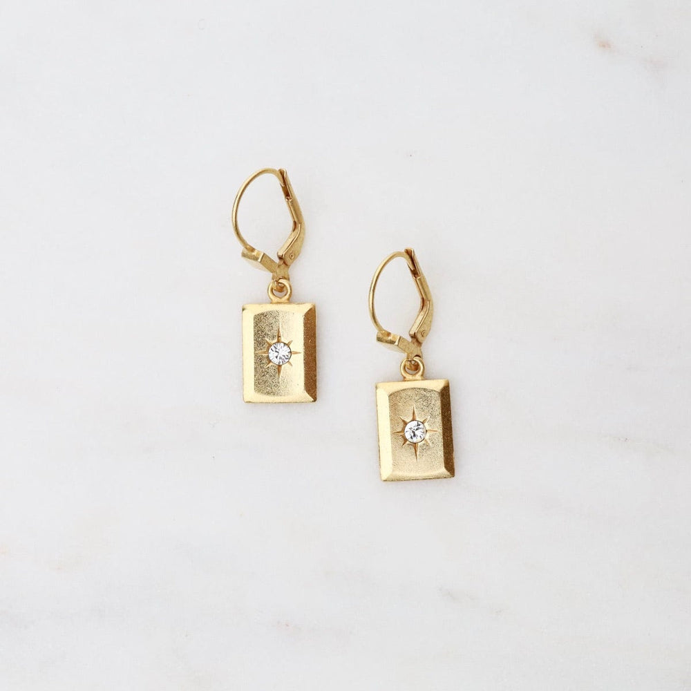 EAR-JM Rectangular Earrings with Center Star - Gold Plate