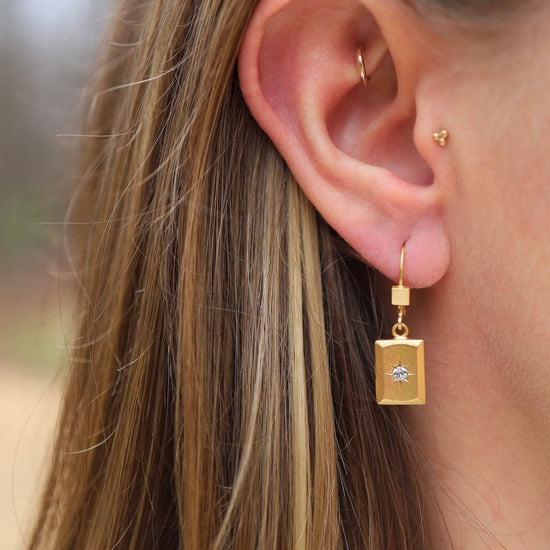 EAR-JM Rectangular Earrings with Center Star - Gold Plate
