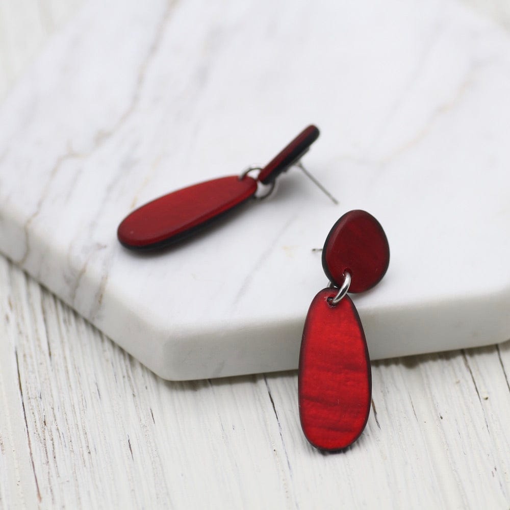 EAR-JM RED 2 PIECE PEBLE STUD EARRING